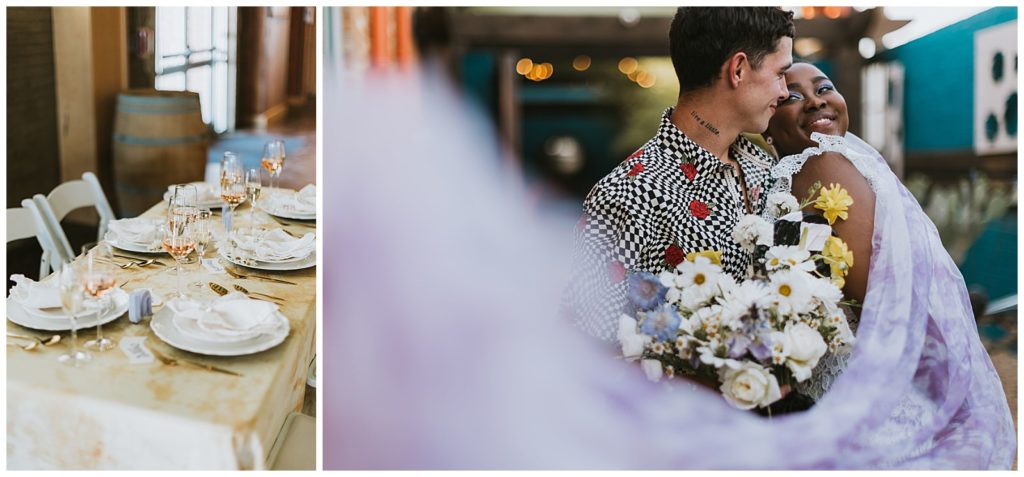 wedding couple celebrating at a garden venue