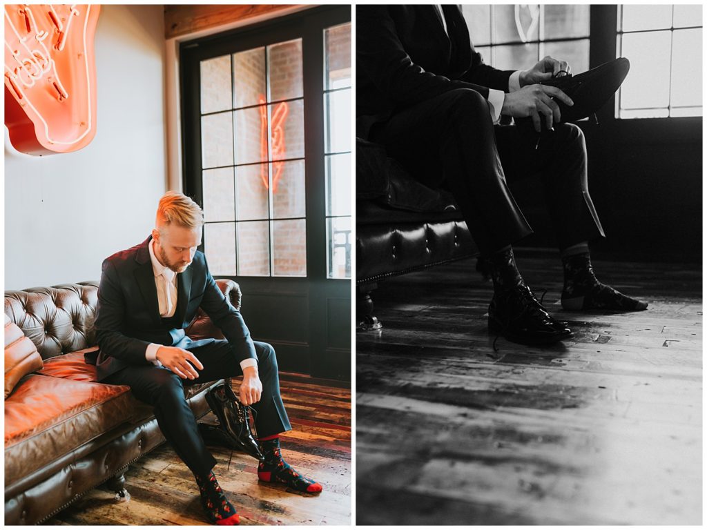 groom getting ready at the cotton court hotel