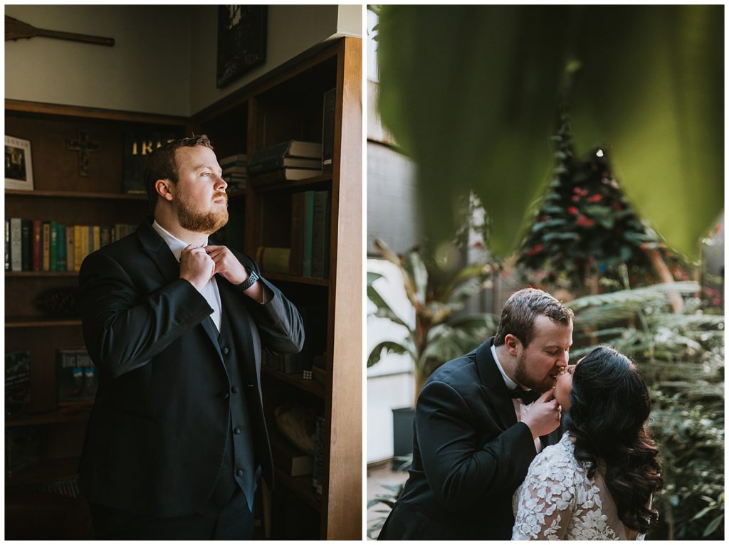 bride and groom portraits at amarillo botanical gardens