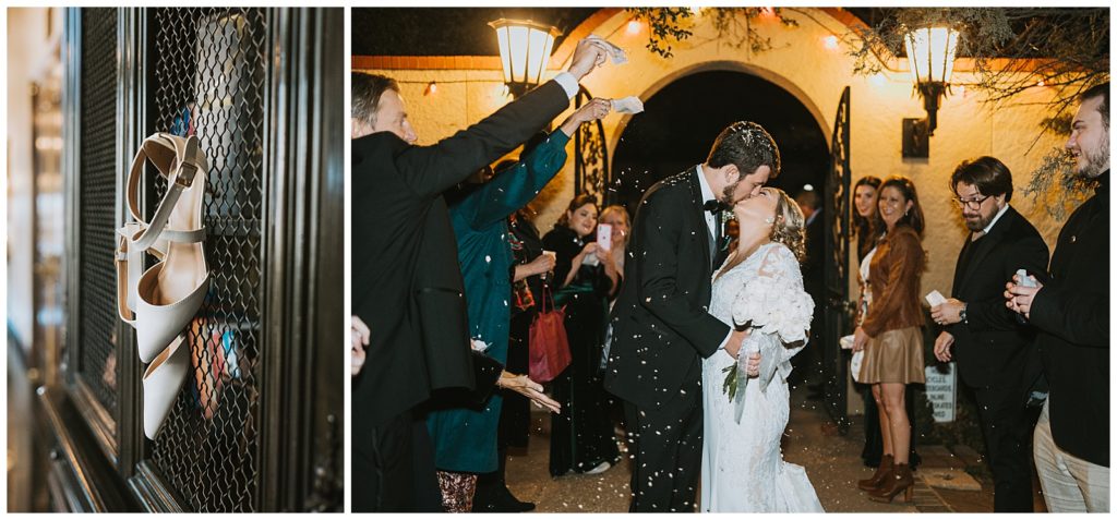 bride and groom exiting their wedding venue