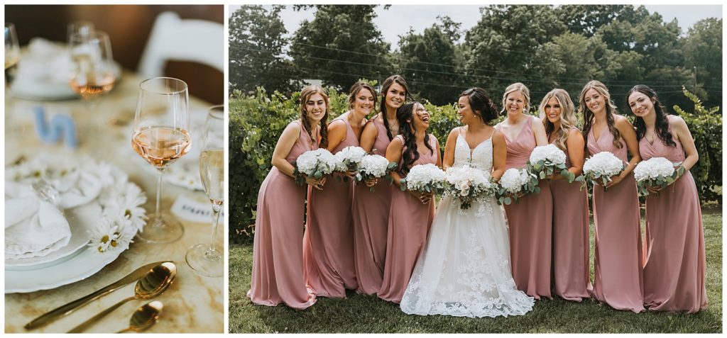 bride and bridesmaid on her wedding day