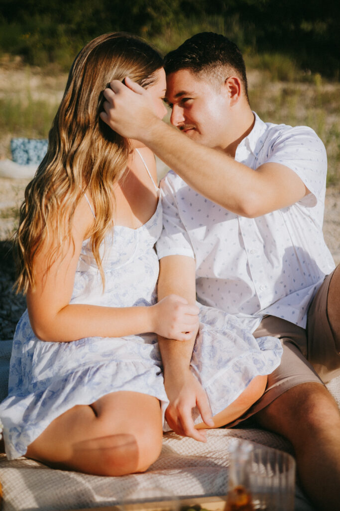 Hailey and Tanner during their picnic engagement session at Canyon Lake in Texas