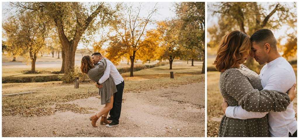 a couple posing during their lubbock texas engagement session